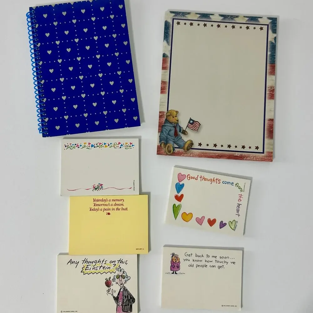 Vintage 80s Stationery Lot of 9 Hallmark Shoebox Sticky Notes Maxine Notepad